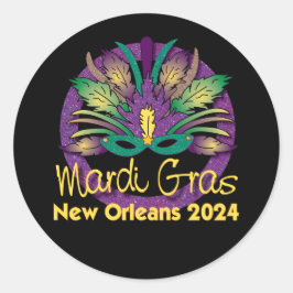Adesivo Redondo Mardi Gras New Orleans Mask Sticker - 2024