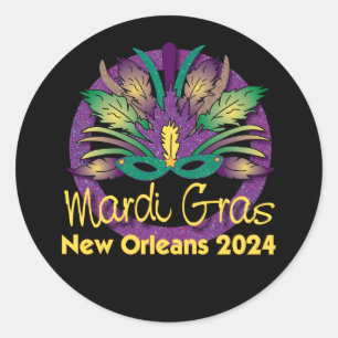Adesivo Redondo Mardi Gras New Orleans Mask Sticker - 2024