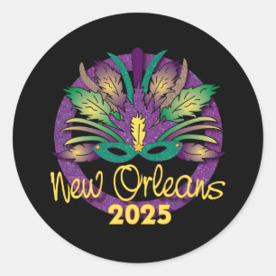 Adesivo Redondo Mardi Gras New Orleans Mask Sticker - 2025