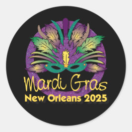 Adesivo Redondo Mardi Gras New Orleans Mask Sticker - 2025