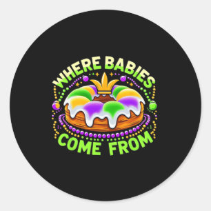 Adesivo Redondo Mardi Gras Onde Bybies Vêm Do Rei Bolo