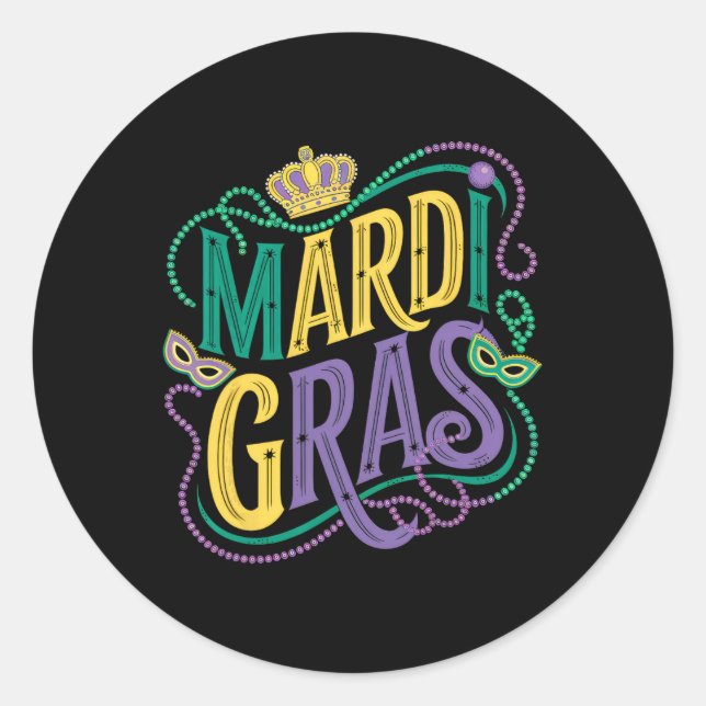Adesivo Redondo Mardi Gras Parade Womens Girls Party Graphic (Frente)