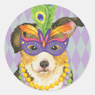 Adesivo Redondo Mardi Gras Pembroke Welsh Corgi
