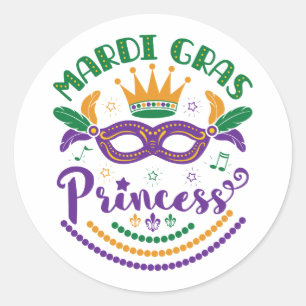 Adesivo Redondo Mardi Gras Princesa Cute Women Carnival