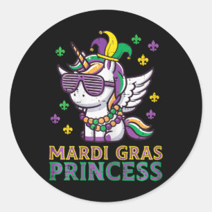 Adesivo Redondo Mardi Gras Princesa Unicorn Fat Terça-feira Menina