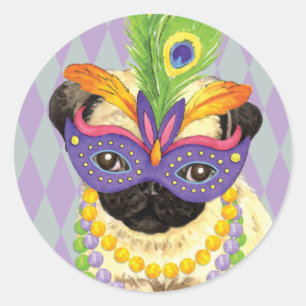 Adesivo Redondo Mardi Gras Pug