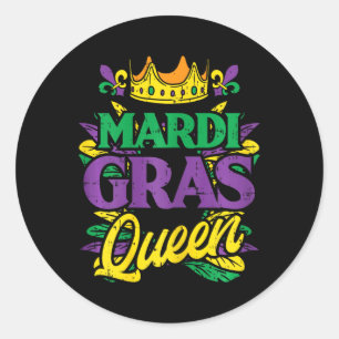 Adesivo Redondo Mardi Gras Queen Crown Funny Mardi Gras Carnaval W