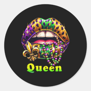 Adesivo Redondo Mardi Gras Queen Lábios Mulheres Cheetah Lepard