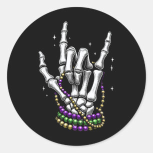 Adesivo Redondo Mardi Gras Rocker Skeleton Mãos Rock Em Nova Orlea