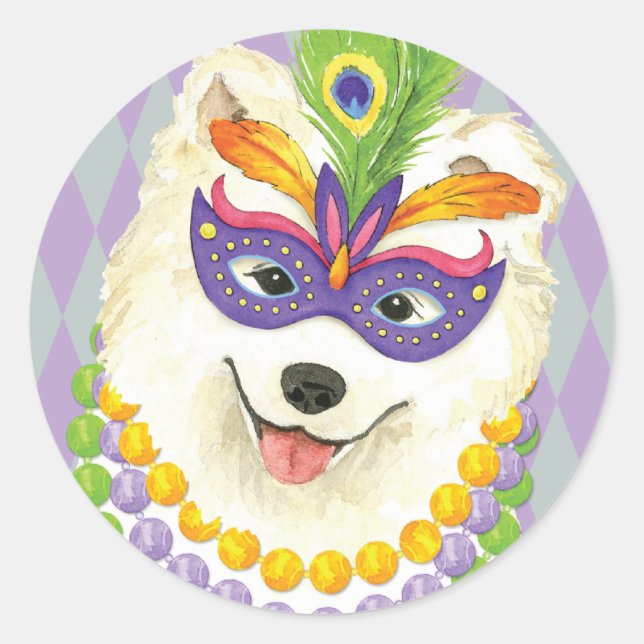 Adesivo Redondo Mardi Gras Samoyed (Frente)