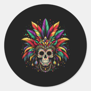 Adesivo Redondo Mardi Gras Skull Bruxa Doutor New Orleans Men Wome