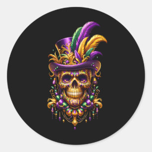 Adesivo Redondo Mardi Gras Skull Top Hat New Orleans WitDoctor
