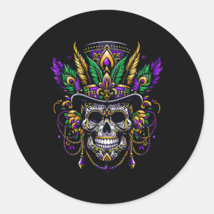 Adesivo Redondo Mardi Gras Skull Top Hat New Orleans WitDoctor