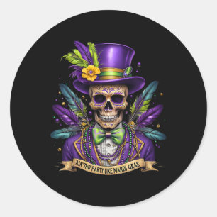 Adesivo Redondo Mardi Gras Skull Top Hat New Orleans WitDoctor