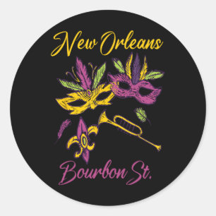 Adesivo Redondo Mardi Gras Souvenir Bourbon Str. Francês
