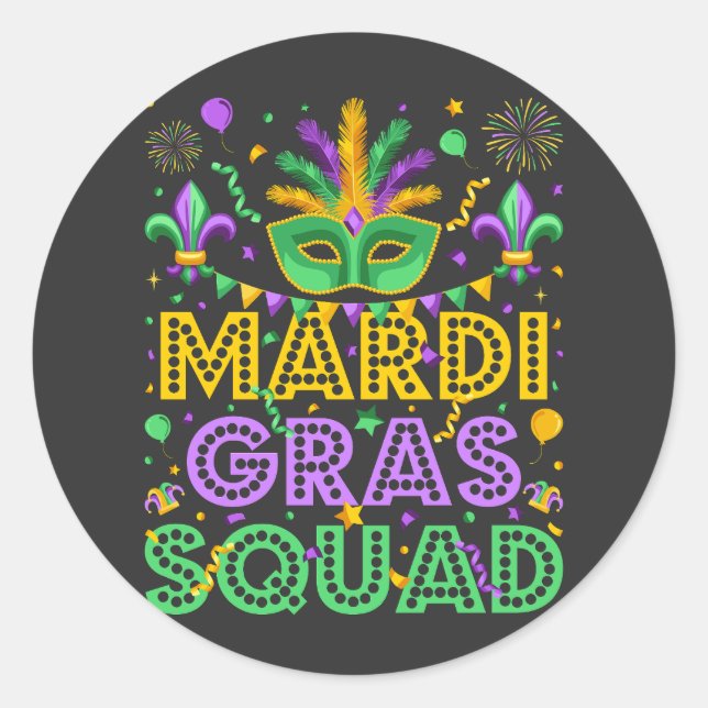 Adesivo Redondo Mardi Gras Squad Matching (Frente)