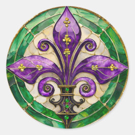 Adesivo Redondo Mardi Gras StainGlass Fleur de lis