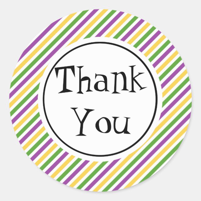 Adesivo Redondo Mardi Gras Stripe Birthday (Frente)