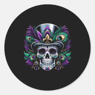 Adesivo Redondo Mardi Gras Sugar Skull Fesume Top Dia De
