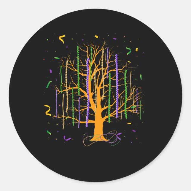 Adesivo Redondo Mardi Gras Tree Miçanga New Orleans 2022 Watercolo (Frente)