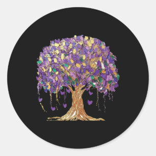 Adesivo Redondo Mardi Gras Tree Miçanga New Orleans 2025 Watercolo