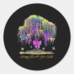 Adesivo Redondo Mardi Gras Tree Miçanga New Orleans 2025 Watercolo