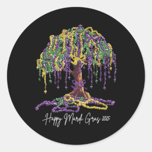 Adesivo Redondo Mardi Gras Tree Miçanga New Orleans 2025 Watercolo