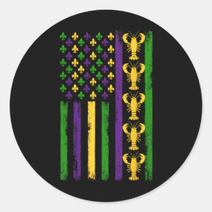 Adesivo Redondo Mardi Gras Usa Bandeira Americana Com Pescado E Pe