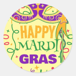 Adesivo Redondo mardi gras yellow feliz