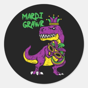 Adesivo Redondo Mardi Grawr T-rex Dino Toddler Kids Mardi Gras Boy