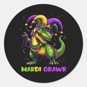 Adesivo Redondo Mardi Grawr T-rex Dinosarus Toddler Kids Mardi Gra