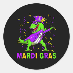 Adesivo Redondo Mardi Grawr T Rex Dinossaur Mardi Gras Bead Costum