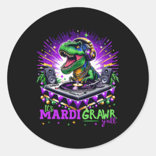 Adesivo Redondo Mardi Grawr Trex Dino Dj Costume Toddler Boy Kids