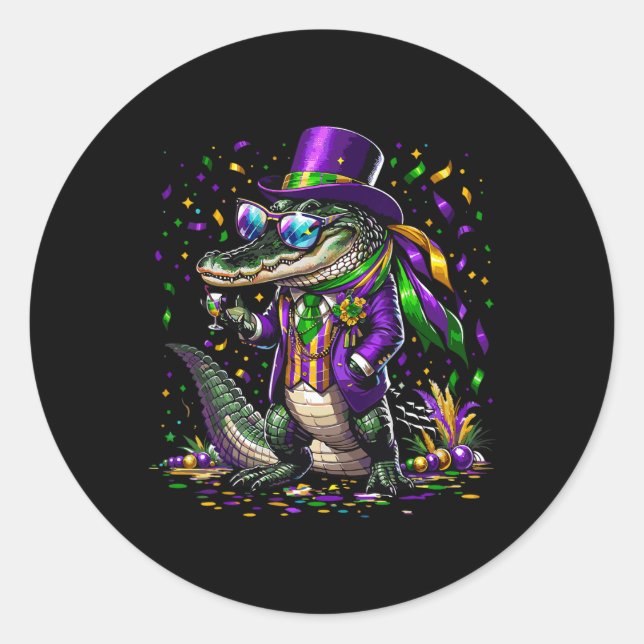 Adesivo Redondo Mardigator Mardi Gras Alligator Costume Men (Frente)