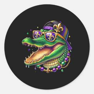 Adesivo Redondo Mardigator Mardi Gras Alligator Mardi Gras Carniva