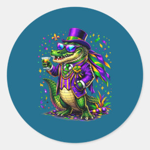 Adesivo Redondo Mardigator Mardi Gras Jacaré Engraçado