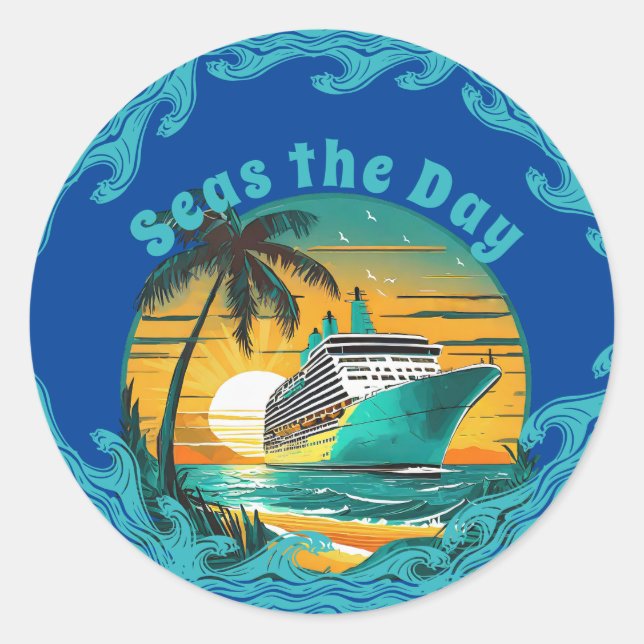 Adesivo Redondo Mares no Dia: Cruzar em Aventura! (Frente)