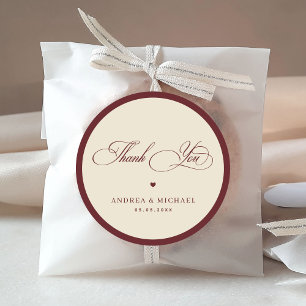 Adesivo Redondo Marfim e Borgonha Vintage Obrigado Casamento Retrô