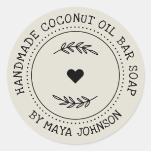 Adesivo Redondo Marfim Empoeirado Rústico Verde Folhagem Feito à M