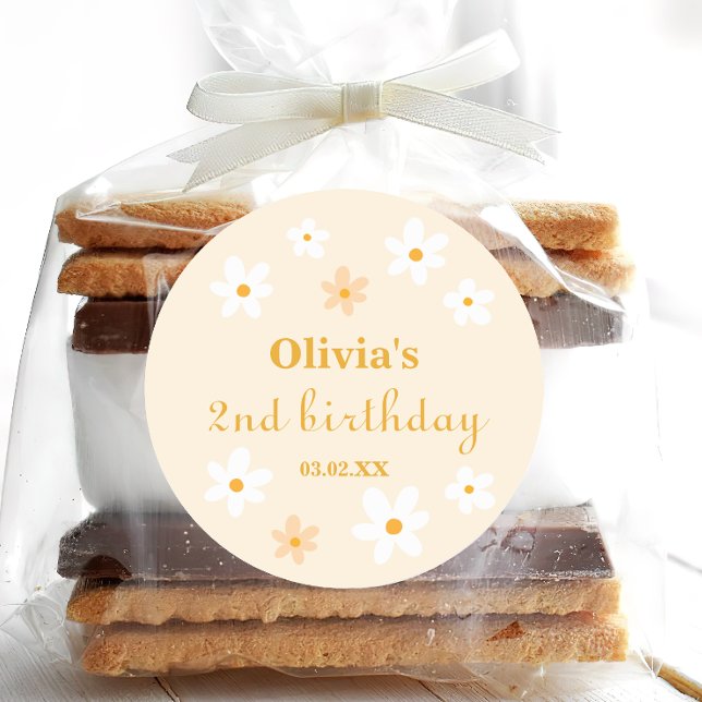 Adesivo Redondo Margarida Amarela e branca Aniversário (Criador carregado)