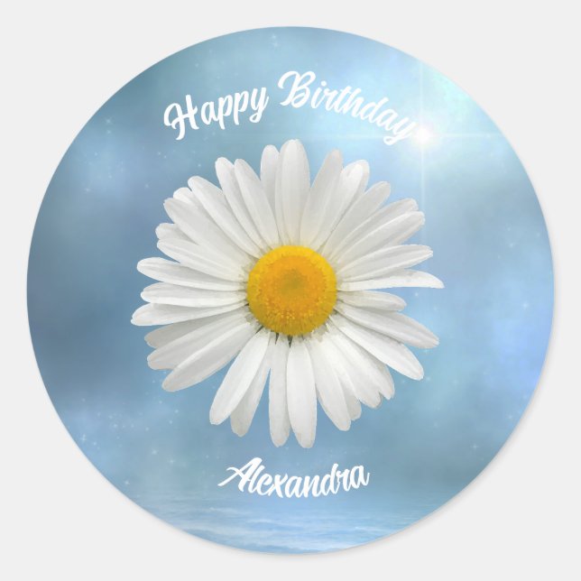 Adesivo Redondo Margarida Branca Cheerful (Frente)