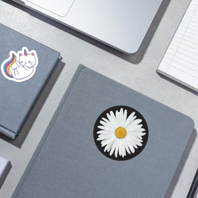 Adesivo Redondo Margarida Branca no Floral Negro (In Situ Book)