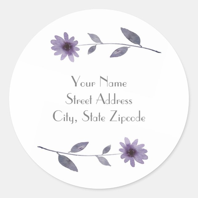 Adesivo Redondo Margarida de Aquarela Roxa (Frente)
