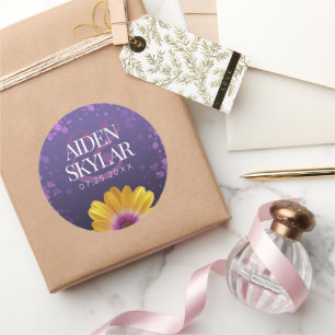 Adesivo Redondo Margarida do Ouro Elegante com Casamento de Largur