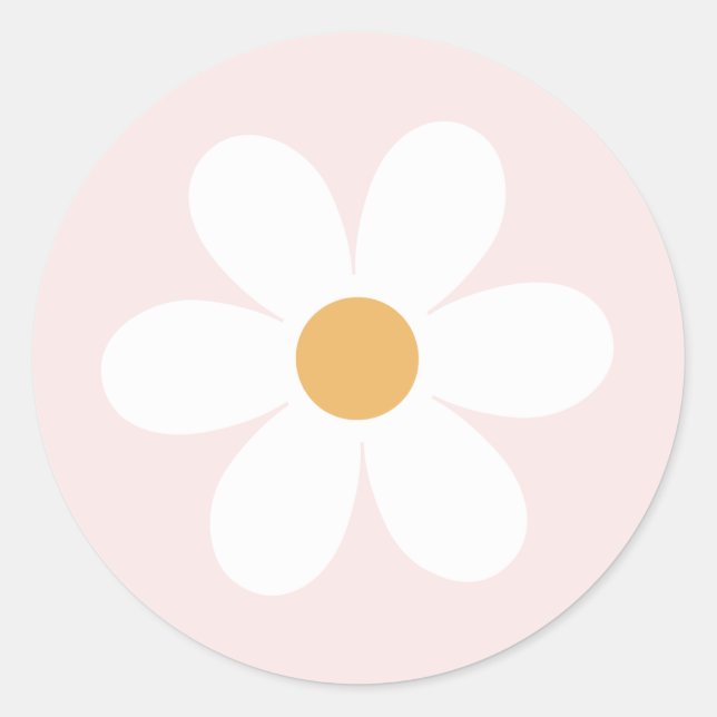 Adesivo Redondo Margarida retrô rosa claro boho (Frente)