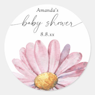 Adesivo Redondo Margarida rosa Flor silvestre - Chás de bebê