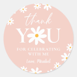 Adesivo Redondo Margarida Rosa-Rosa-Blush de Boho-primeiro anivers