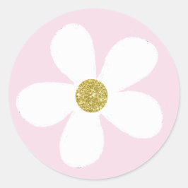 Adesivo Redondo Margarida Simples Branca Rosa Dourada