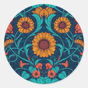 Adesivo Redondo Margaridas Art Nouveau em azul e amarelo