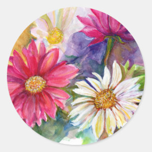 Adesivo Redondo Margaridas coloridos do Gerbera